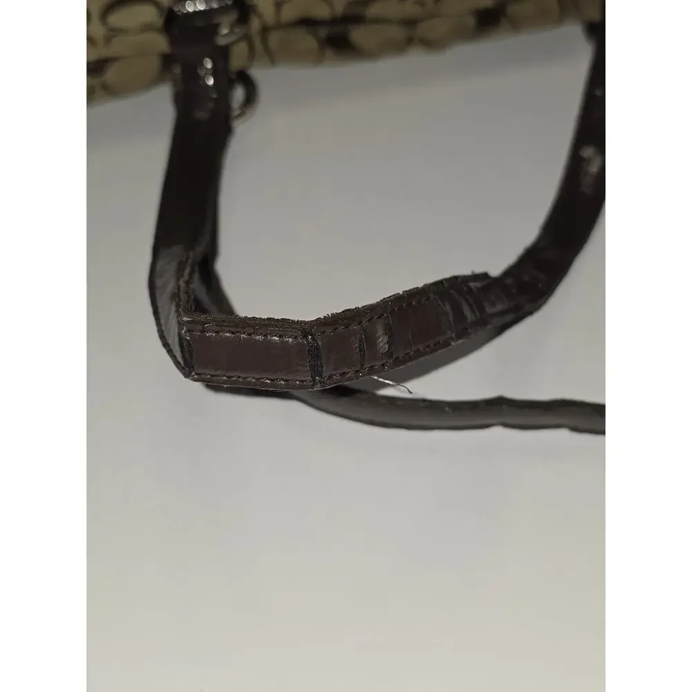 Coach Brown Signature Stripe Tote Brown Patent Leather Trim F28504 Shoulder Bag*